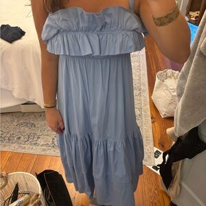 Light Blue Ruffled Strapless Dress